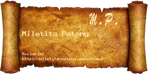 Miletits Patony névjegykártya
